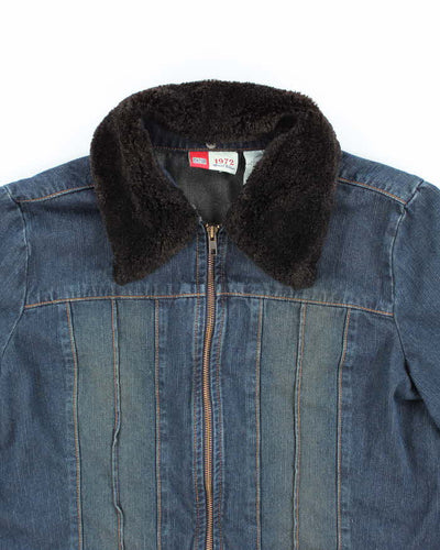 Vintage 90s/00s Faded Glory Faux Fur Collared Denim Jacket - L