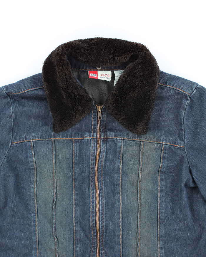 Vintage 90s/00s Faded Glory Faux Fur Collared Denim Jacket - L