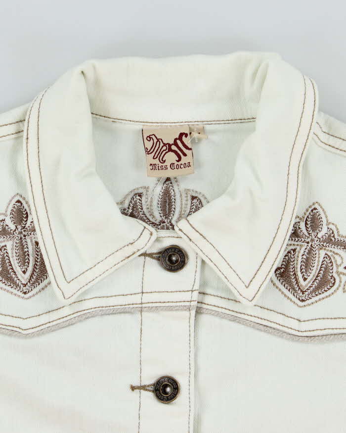 Vintage Y2K Miss Cocoa Embroidered Cropped Denim Jacket - S