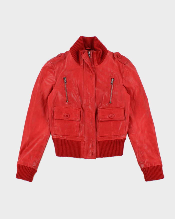 Vintage Y2K Cropped Lined Red Leather Jacket - S