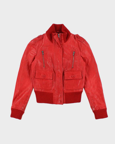 Vintage Y2K Cropped Lined Red Leather Jacket - S