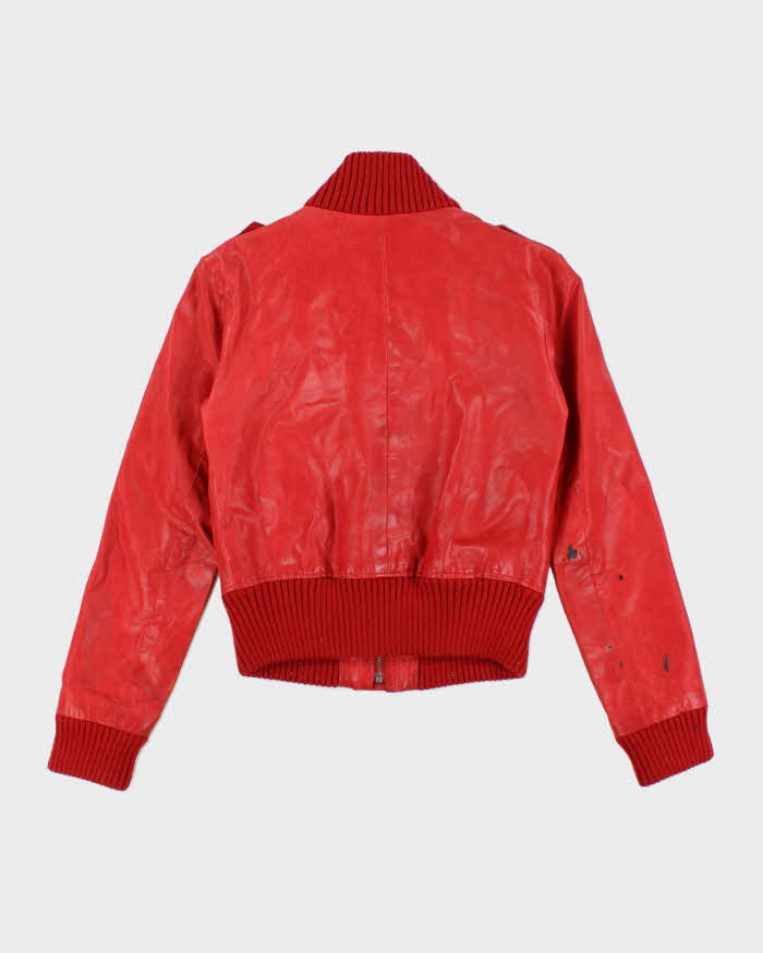 Vintage Y2K Cropped Lined Red Leather Jacket - S