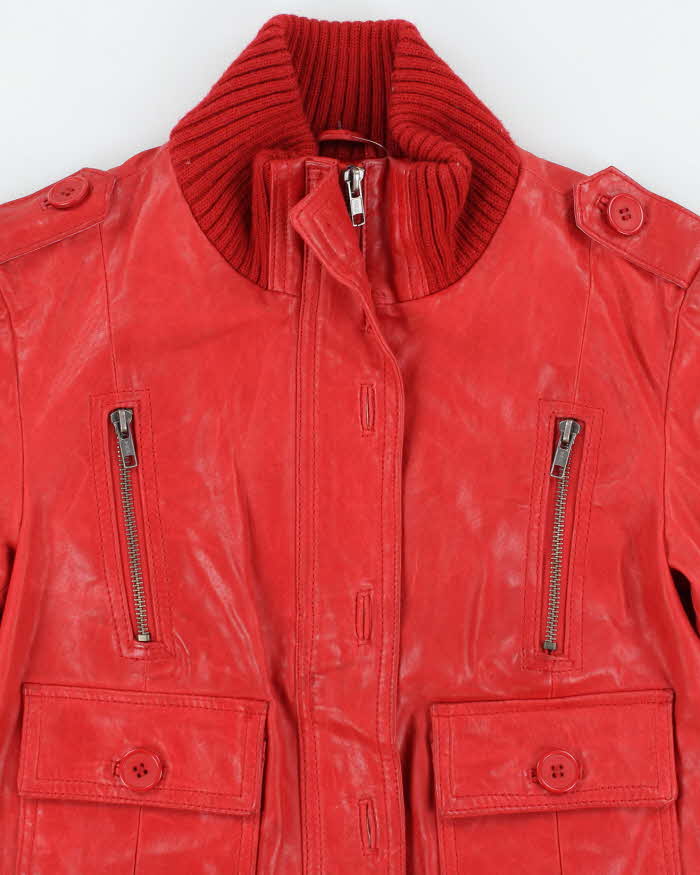 Vintage Y2K Cropped Lined Red Leather Jacket - S