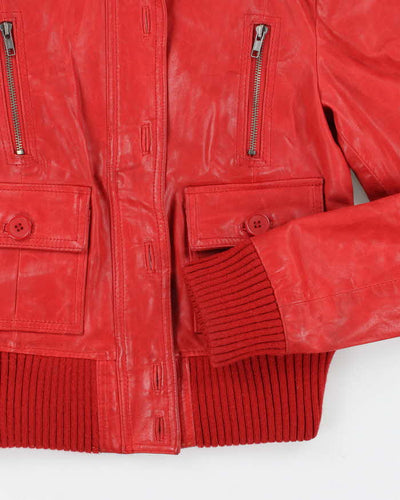 Vintage Y2K Cropped Lined Red Leather Jacket - S