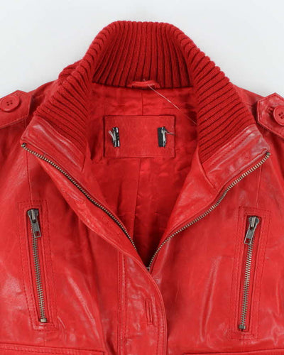 Vintage Y2K Cropped Lined Red Leather Jacket - S