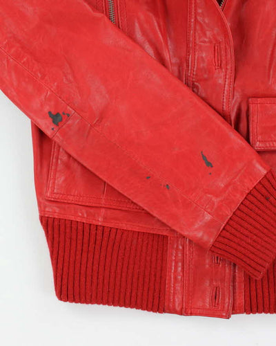 Vintage Y2K Cropped Lined Red Leather Jacket - S