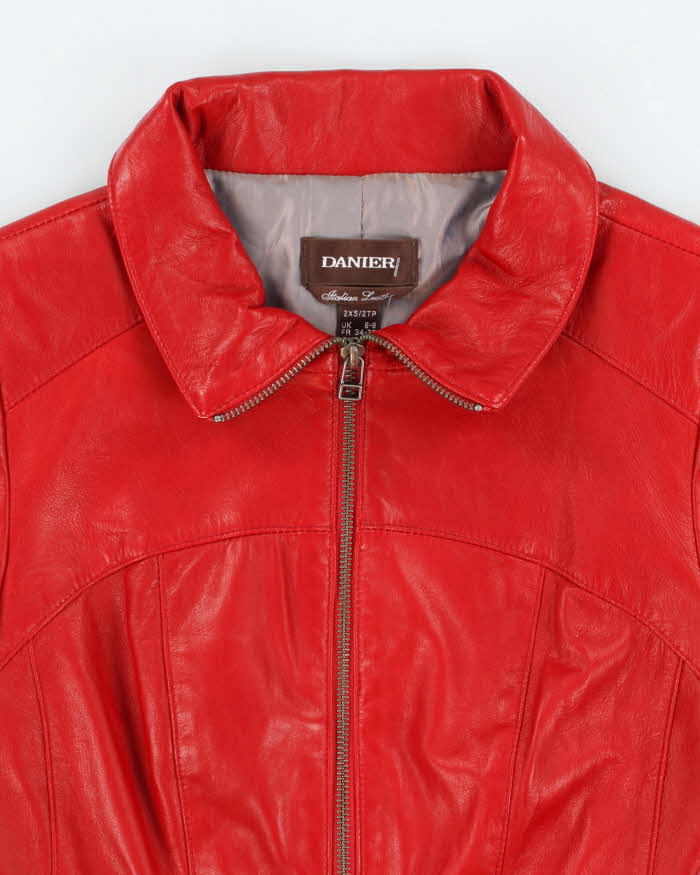 Vintage Y2K Danier Cropped Red Leather Jacket - XXS