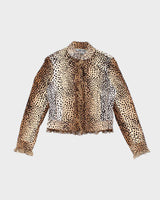 Vintage 90s 00s Carlisile Leopard Print Silk Ruffle Lightweight Jacket - S