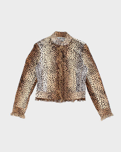 Vintage 90s 00s Carlisile Leopard Print Silk Ruffle Lightweight Jacket - S