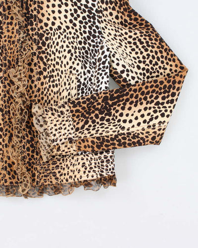 Vintage 90s 00s Carlisile Leopard Print Silk Ruffle Lightweight Jacket - S