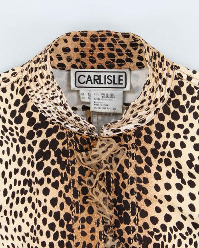 Vintage 90s 00s Carlisile Leopard Print Silk Ruffle Lightweight Jacket - S