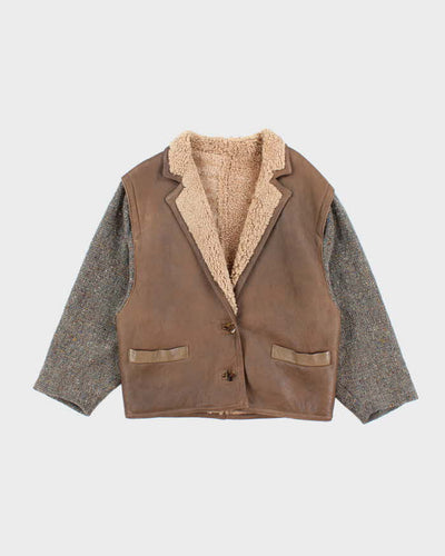 Women's Vintage 1990s Gigi Pary Brown Leather and Wool Coat - L