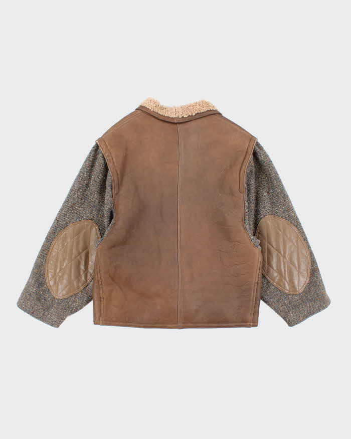 Women's Vintage 1990s Gigi Pary Brown Leather and Wool Coat - L