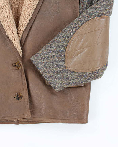 Women's Vintage 1990s Gigi Pary Brown Leather and Wool Coat - L
