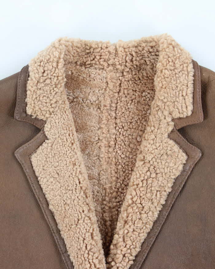 Women's Vintage 1990s Gigi Pary Brown Leather and Wool Coat - L