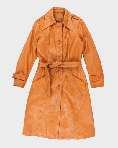 Women's Vintage 1990s Light Orange Brown Leather Trench Jacket - S