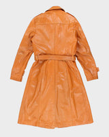 Women's Vintage 1990s Light Orange Brown Leather Trench Jacket - S