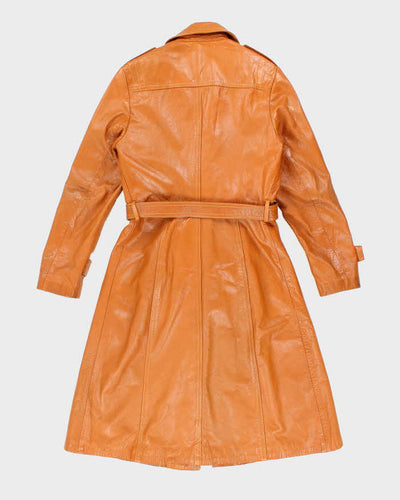 Women's Vintage 1990s Light Orange Brown Leather Trench Jacket - S