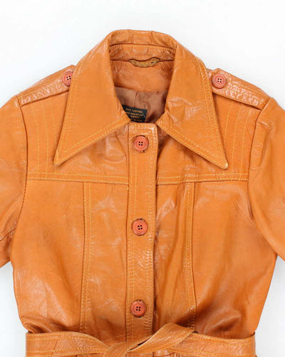 Women's Vintage 1990s Light Orange Brown Leather Trench Jacket - S