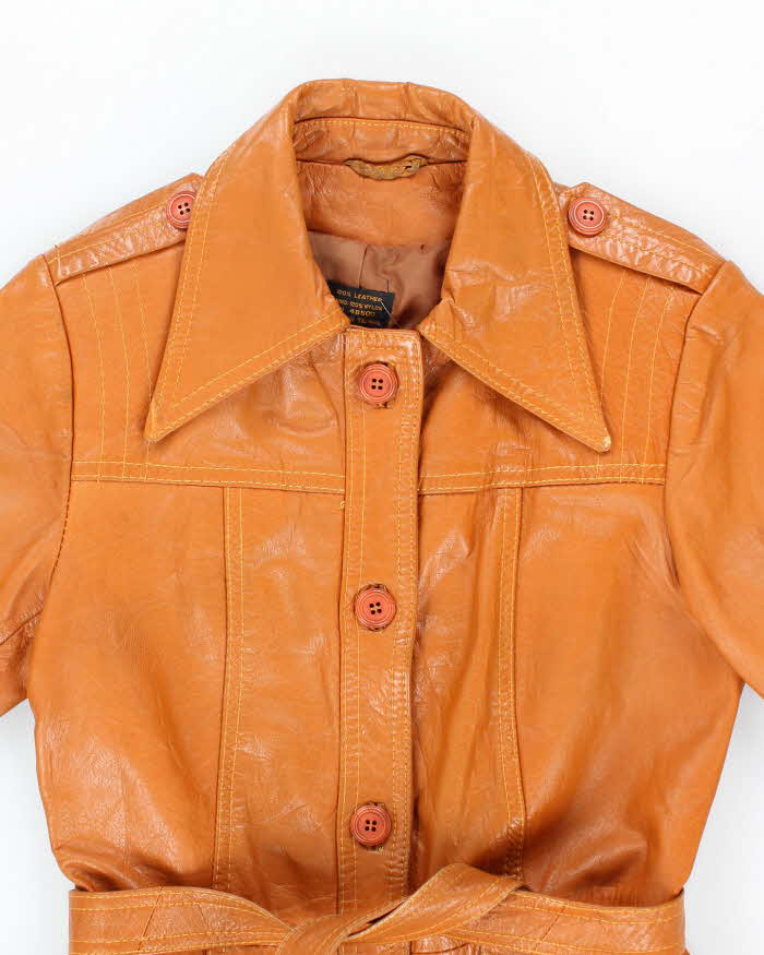 Women's Vintage 1990s Light Orange Brown Leather Trench Jacket - S