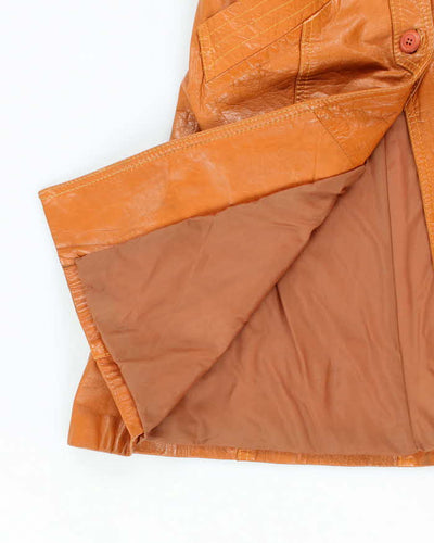 Women's Vintage 1990s Light Orange Brown Leather Trench Jacket - S