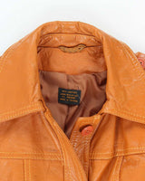 Women's Vintage 1990s Light Orange Brown Leather Trench Jacket - S