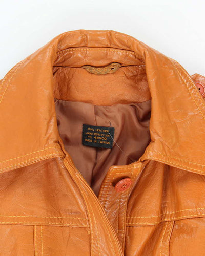 Women's Vintage 1990s Light Orange Brown Leather Trench Jacket - S