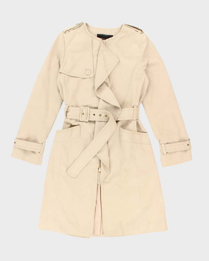 Women's BCBG Maxazria Beige Collarless Concept Trench Coat - XS