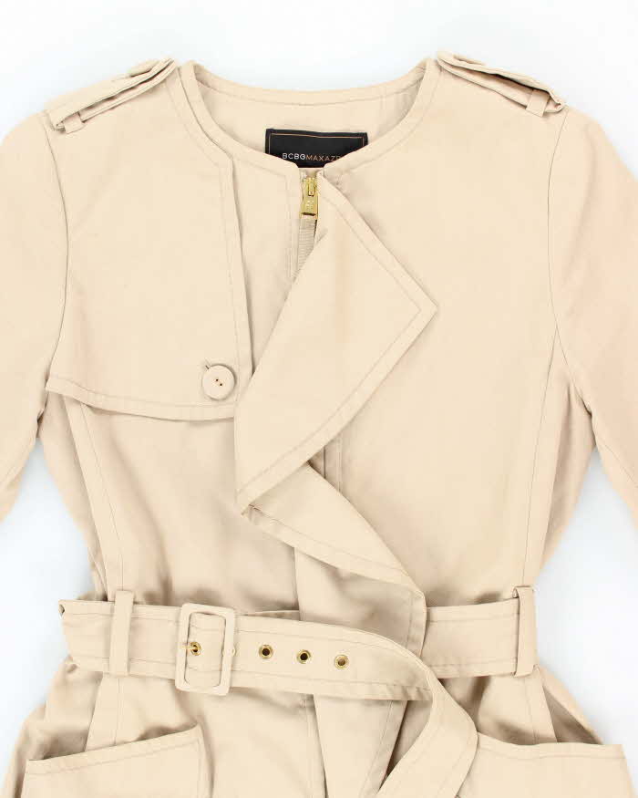 Women's BCBG Maxazria Beige Collarless Concept Trench Coat - XS