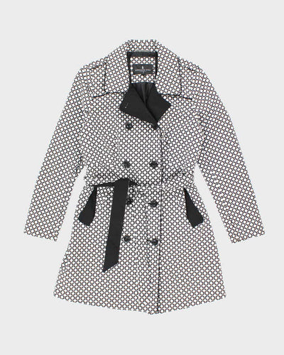 Women's London Fog Black and White Patterned Trench Coat - M