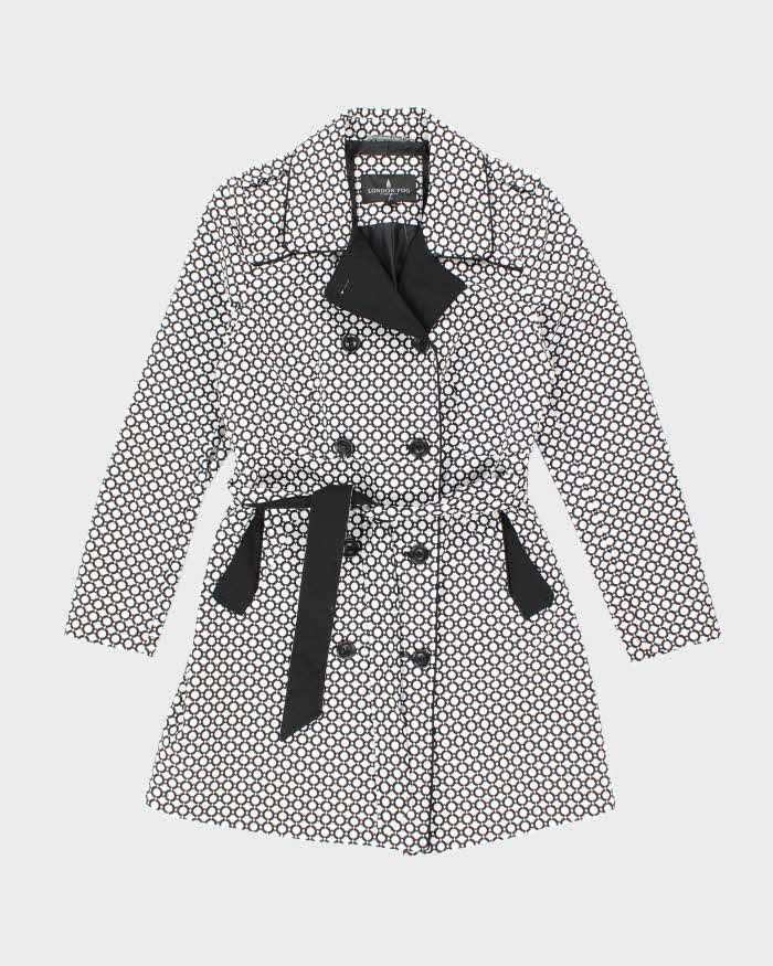 Women's London Fog Black and White Patterned Trench Coat - M