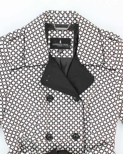 Women's London Fog Black and White Patterned Trench Coat - M