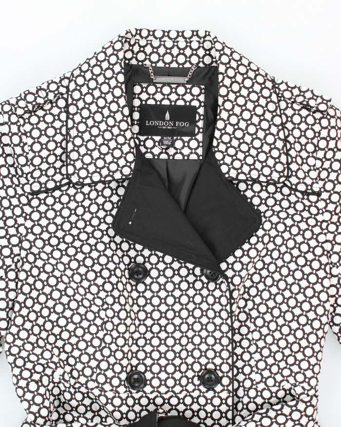 Women's London Fog Black and White Patterned Trench Coat - M