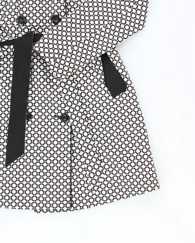 Women's London Fog Black and White Patterned Trench Coat - M