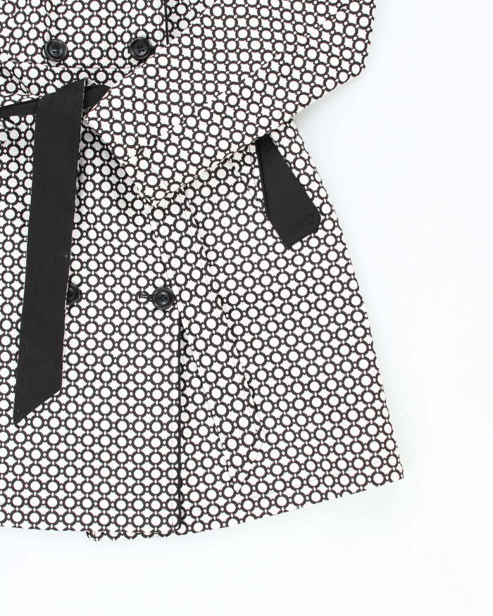 Women's London Fog Black and White Patterned Trench Coat - M