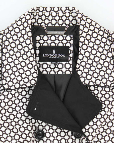 Women's London Fog Black and White Patterned Trench Coat - M