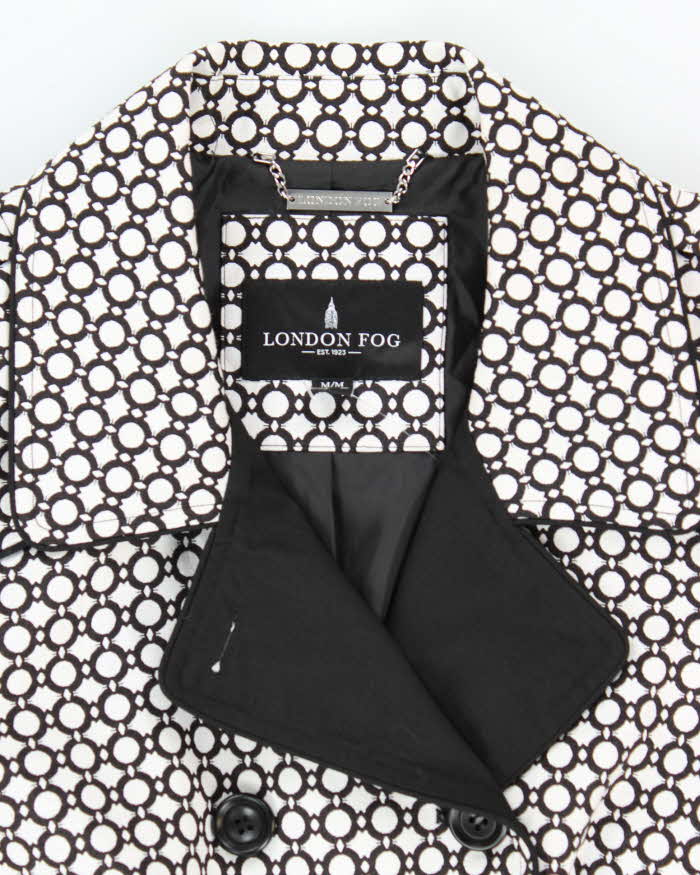 Women's London Fog Black and White Patterned Trench Coat - M