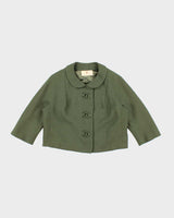Vintage 1960s Women's Hudson's Bay Company Olive Green Cropped Coat - M