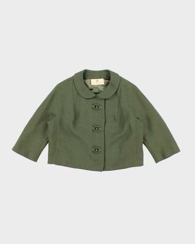 Vintage 1960s Women's Hudson's Bay Company Olive Green Cropped Coat - M