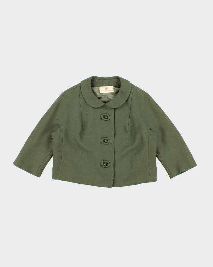 Vintage 1960s Women's Hudson's Bay Company Olive Green Cropped Coat - M