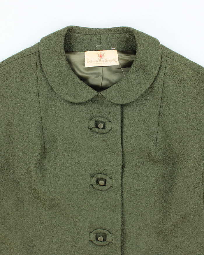 Vintage 1960s Women's Hudson's Bay Company Olive Green Cropped Coat - M