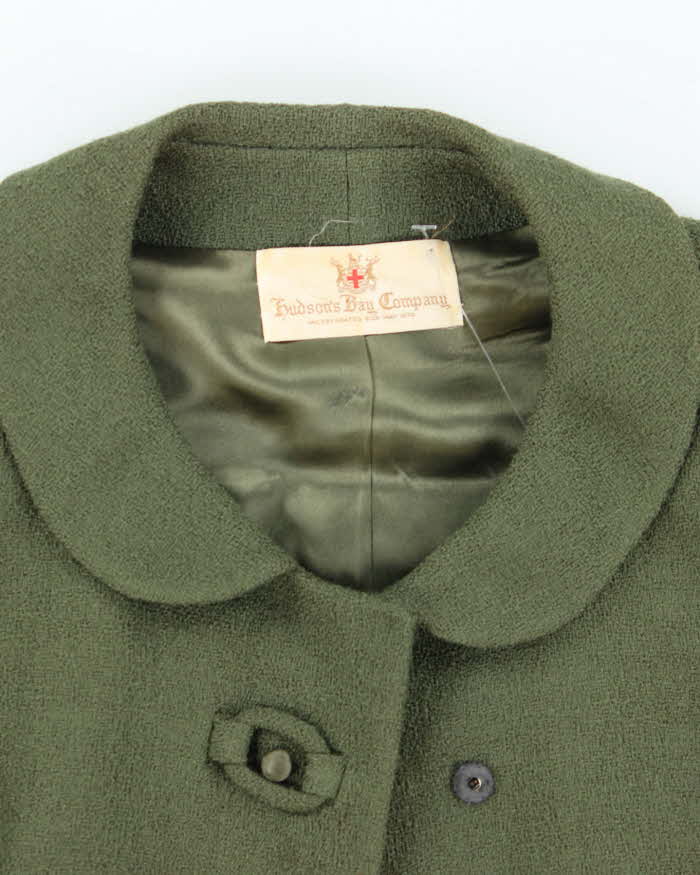 Vintage 1960s Women's Hudson's Bay Company Olive Green Cropped Coat - M