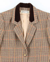 Vintage 1960s Women's Taffany Paris Brown Houndstooth Blazer - S