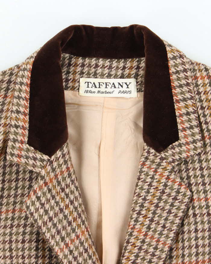 Vintage 1960s Women's Taffany Paris Brown Houndstooth Blazer - S