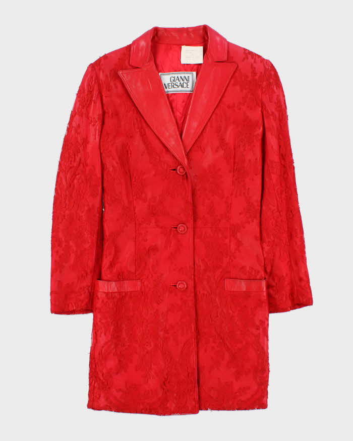 Vintage 80s Gianni Versace Lace Red Leather Jacket - XS