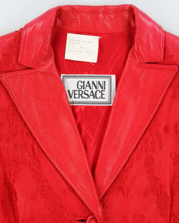 Vintage 80s Gianni Versace Lace Red Leather Jacket - XS
