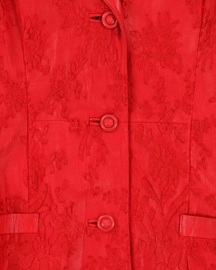 Vintage 80s Gianni Versace Lace Red Leather Jacket - XS