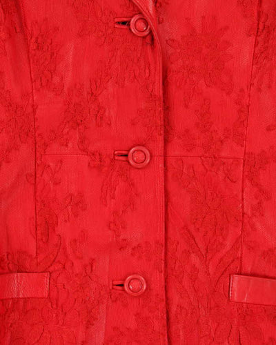Vintage 80s Gianni Versace Lace Red Leather Jacket - XS