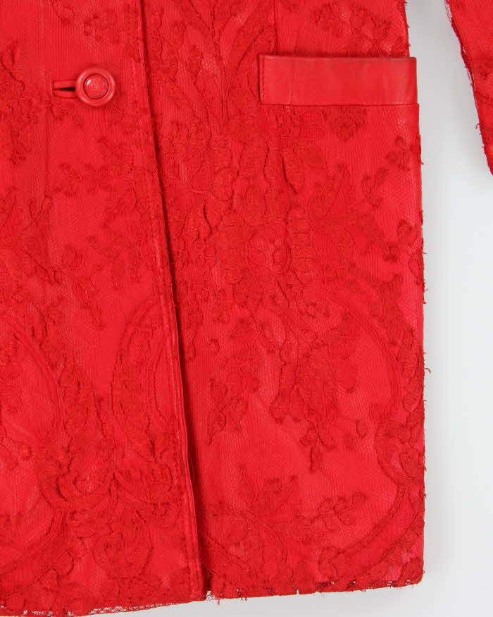 Vintage 80s Gianni Versace Lace Red Leather Jacket - XS