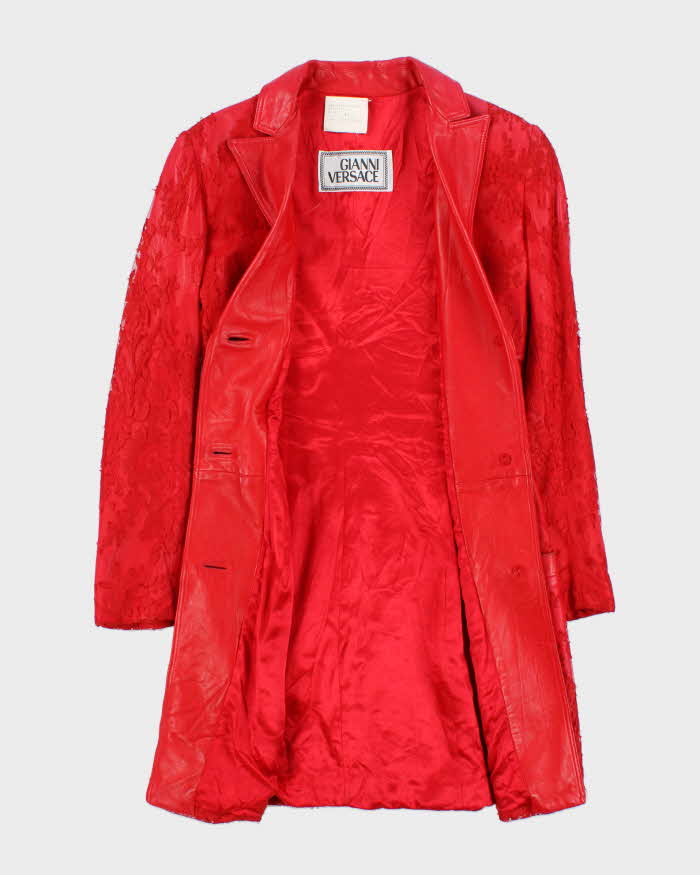 Vintage 80s Gianni Versace Lace Red Leather Jacket - XS